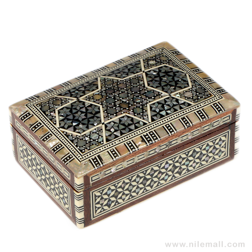 Egyptian-Handmade Islamic-Mother-of-Pearl-Mosaic-Inlaid-Wood-Jewelry Box 