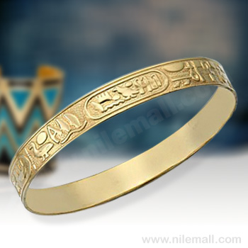 18k Gold Flat Egyptian Pattern Bangle