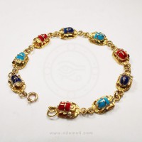 18k Gold Scarab Link Bracelet with Multicolor Stones 