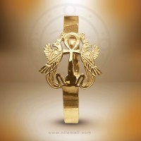 18K Gold Egyptian Ankh Bracelet with Winged Horus