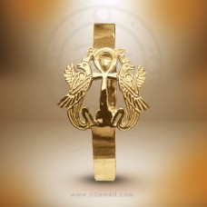 18K Gold Egyptian Ankh Bracelet with Winged Horus
