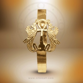 18K Gold Egyptian Ankh Bracelet with Winged Horus