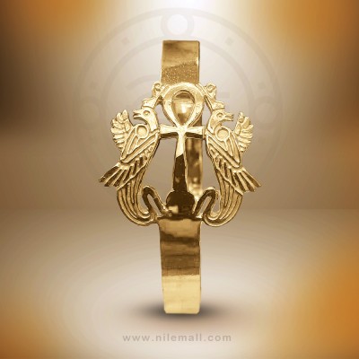 18K Gold Egyptian Ankh Bracelet with Winged Horus