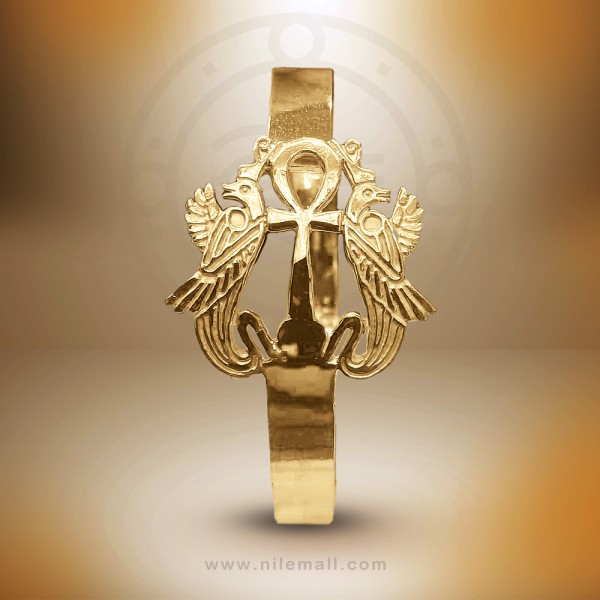 18K Gold Egyptian Ankh Bracelet with Winged Horus