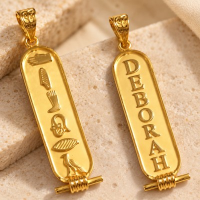 18K Gold Wide Double-Sided Classic Egyptian Cartouche
