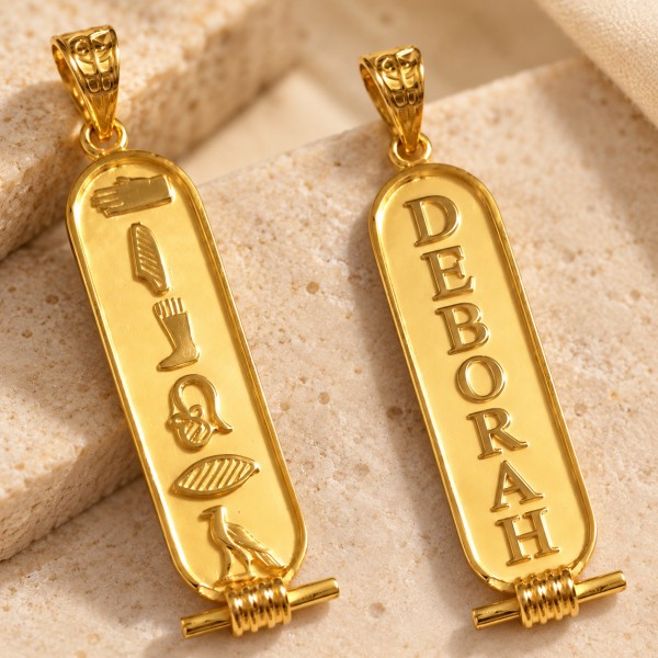 18K Gold Wide Double-Sided Classic Egyptian Cartouche