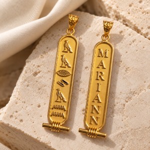 18k Gold Double Sided Egyptian Cartouche Pendant 