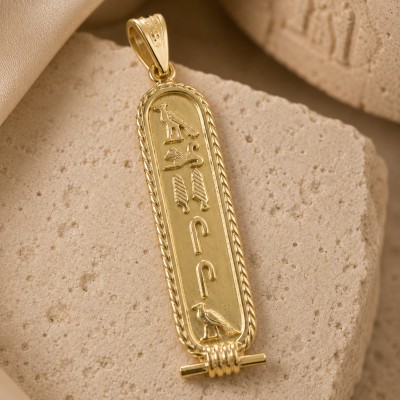 18k Gold Solid Egyptian Cartouche with Rope Border 18k Gold Solid Egyptian Cartouche with Rope Border
