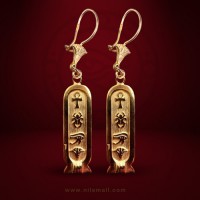 18k Gold Cartouche Earring with Ancient Egyptian Symbols