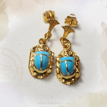 18k Gold Scarab Earring with Turquoise Stone