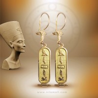 Personalized 18k Gold Cartouche Earrings with Lotus Clip