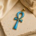18K Gold Ankh Key Pendant Decorated with Turquoise Stones 18K Gold Ankh Key Pendant Decorated with Turquoise Stones