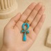 18K Gold Ankh Key Pendant Decorated with Turquoise Stones 18K Gold Ankh Key Pendant Decorated with Turquoise Stones