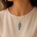 18K Gold Ankh Key Pendant Decorated with Turquoise Stones 18K Gold Ankh Key Pendant Decorated with Turquoise Stones