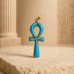 18K Gold Ankh Key Pendant Decorated with Turquoise Stones 18K Gold Ankh Key Pendant Decorated with Turquoise Stones