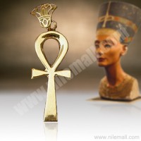 18K Gold Ankh Key Pendant Decorated with Hollow Lotus on Top