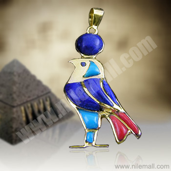 18K Gold Horus Pendant with Colored Enamel