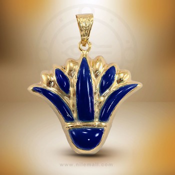 18K Gold Lotus Flower Pendant Filled with Blue Stones