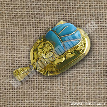 18K Gold Scarab Pendant with Turquoise Stone