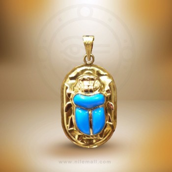 18K Gold Double-sided Scarab Pendant with Turquoise Stone