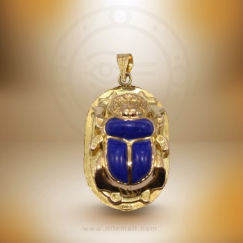 18K Gold Double-sided Scarab Pendant with Blue Stone
