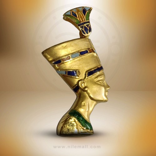 18k Gold Nefertiti Pendant with Colored Enamel Nile Mall
