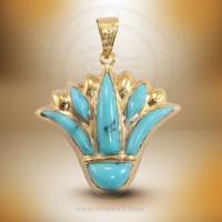 18K Gold Lotus Flower Pendant Filled with Turquoise Stones