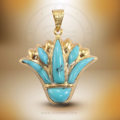18K Gold Lotus Flower Pendant Filled with Turquoise Stones