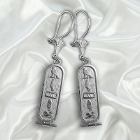 Egyptian Personalized Silver Cartouche Earrings with Lotus