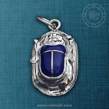 Royal Silver Egyptian Scarab Pendant with Lapis Stone