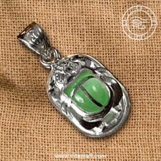 Egyptian Silver Scarab Pendant with Green Stone