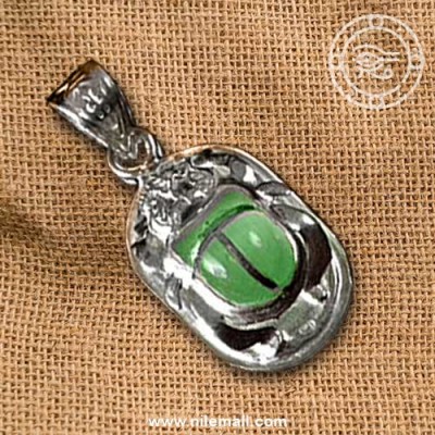 Egyptian Silver Scarab Pendant with Green Stone Egyptian Silver Scarab Pendant with Green Stone