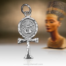 Silver Ankh Key Pendant with Engraved Scarab