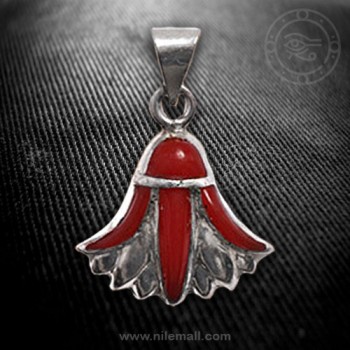 Silver Lotus Flower Pendant with Red Stones