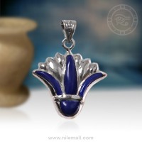 Dark Blue Silver Lotus Flower Pendant 