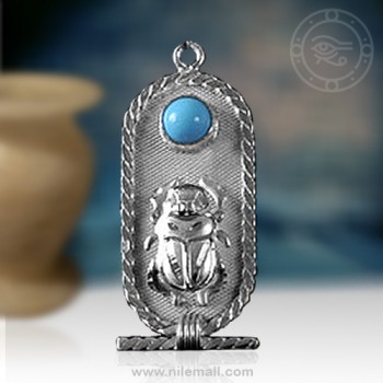 Silver Egyptian Scarab Pendant with Circular Turquoise Stone