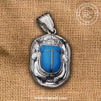 A Blue Precious Silver Scarab Pendant with Turquoise Stone