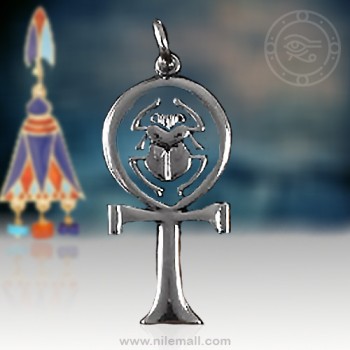 Simple Silver Scarab and Ankh Pendant