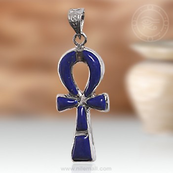 Dark Blue Ankh Key Silver Pendant