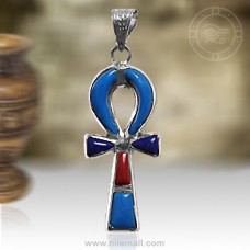 Multi Colored Silver Ankh Pendant 