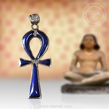 Silver Ankh Key with Dark Blue Enamel