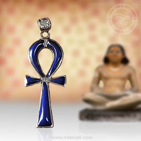 Silver Ankh Key with Dark Blue Enamel Silver Ankh Key with Dark Blue Enamel