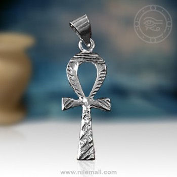 Exotic Striped Silver Ankh Pendant