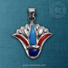 Faceted Silver Lotus Flower Pendant with Colorful Stones
