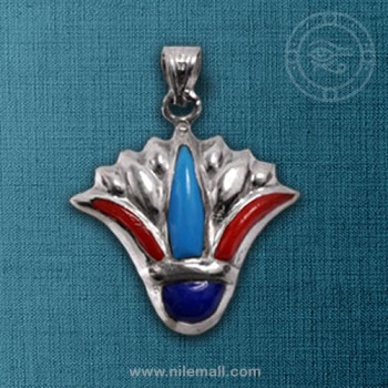 Faceted Silver Lotus Flower Pendant with Colorful Stones